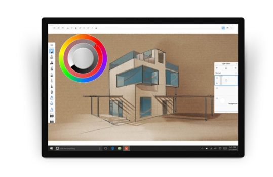 Surface Dial modifica le impostazioni in Autodesk Sketchbook.